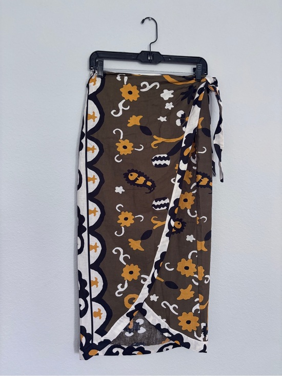Zara Dresses & Skirts - Zara Olive and Mustard Floral Wrap Midi Skirt